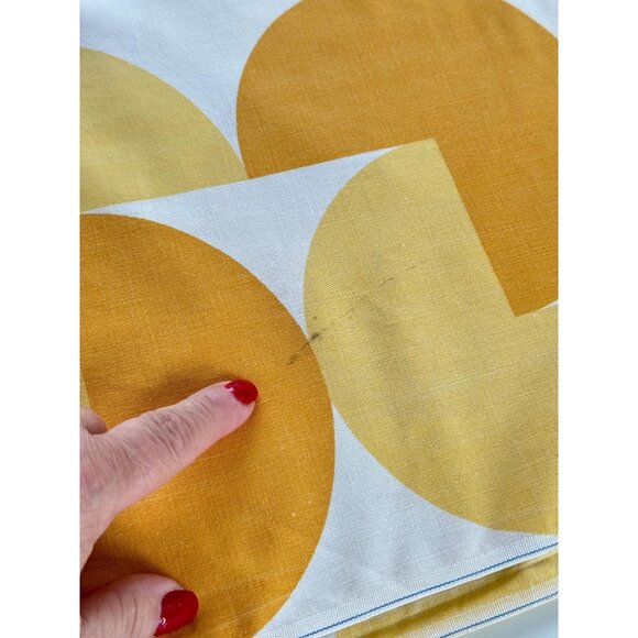 Vintage 70s flat / top sheet, geometric orange yellow round shapes, twin size - Picture 8 of 10